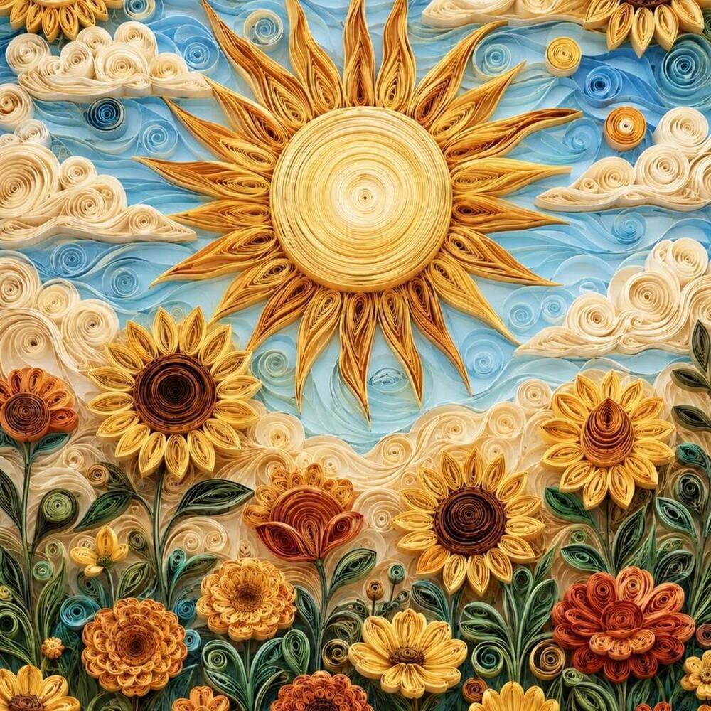 8x10 Framed Quilled Sunflower Garden Art Print